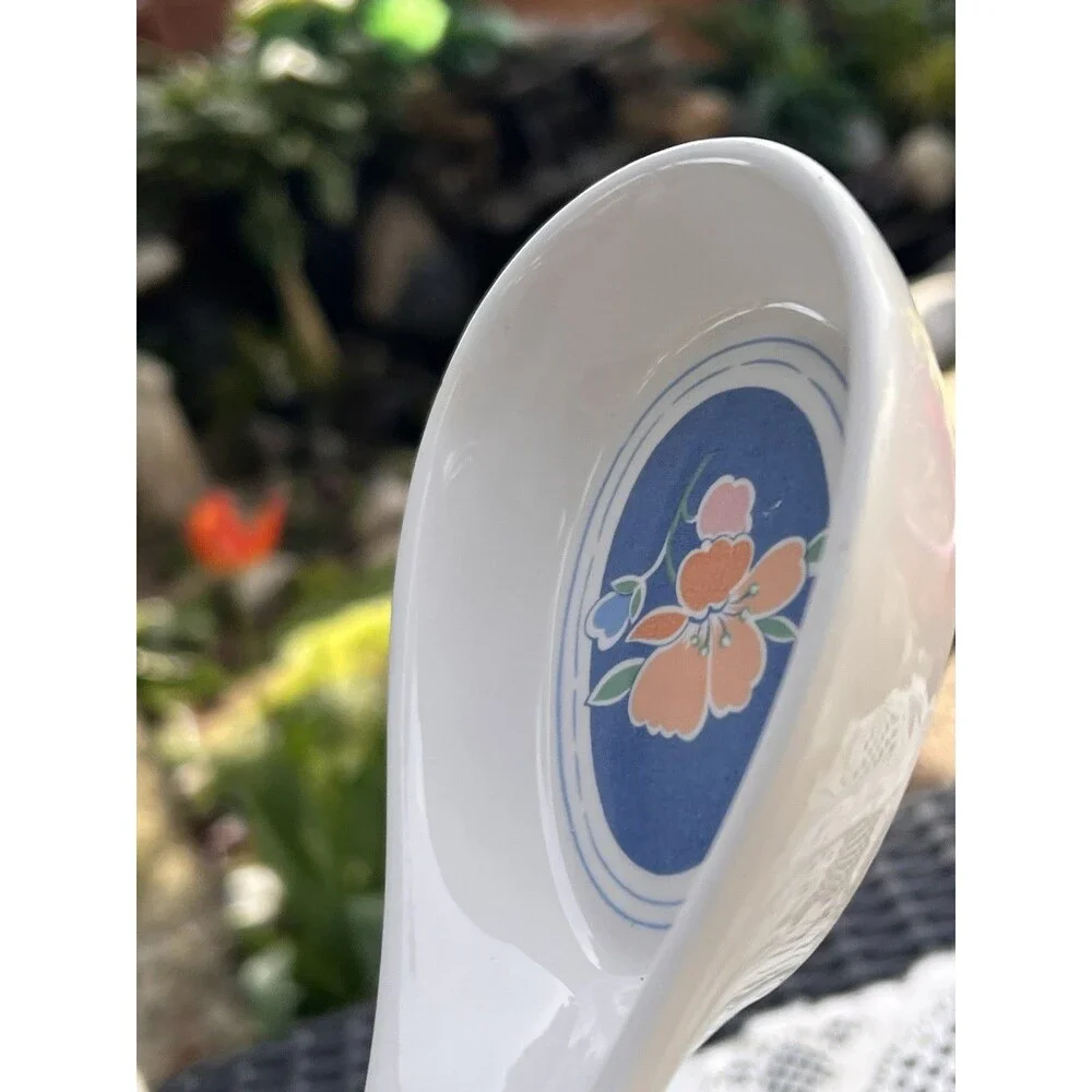 1990s Vintage Floral Ceramic Spoon Rest GHC Mexico Country Kitchen Decor
